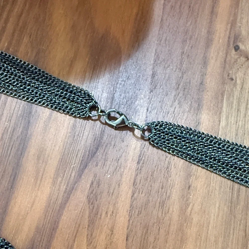 Multi Strand Unique Dark Gunmetal Silver Tone Mesh Tube Rope Style Necklace